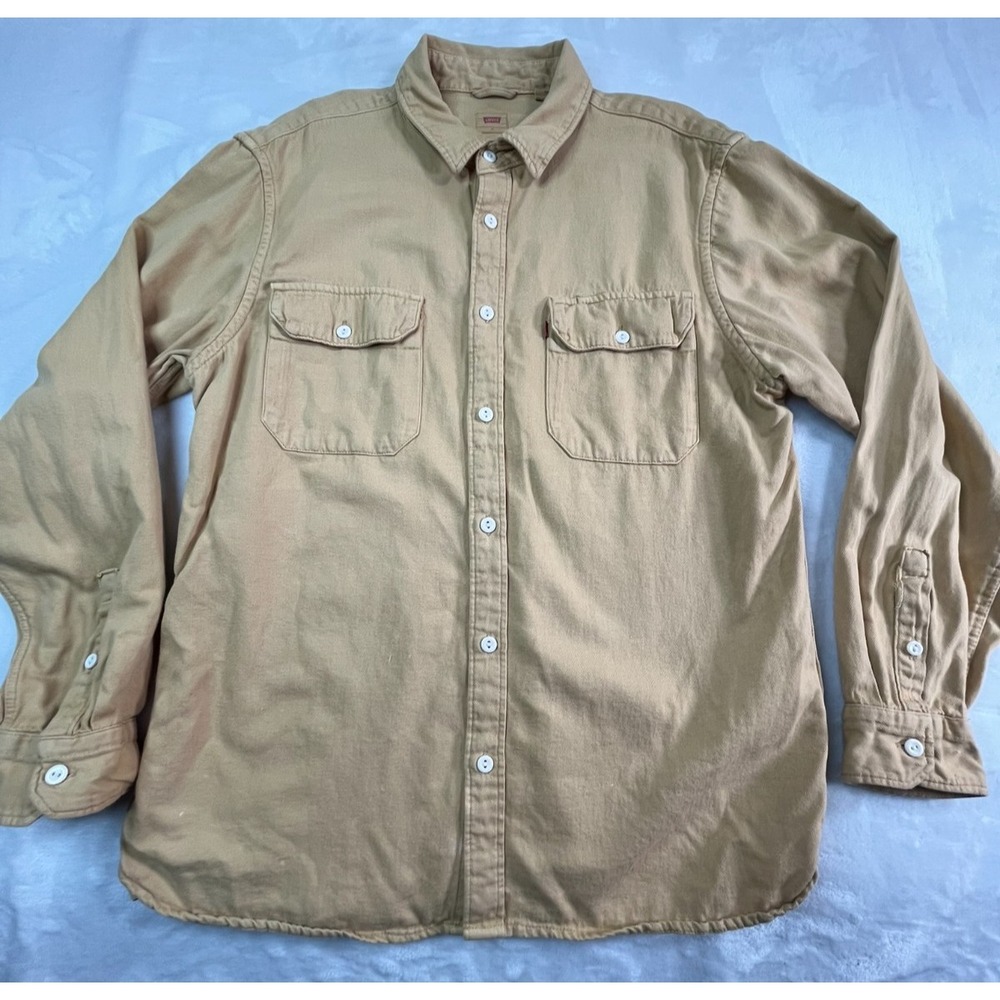 LEVI'S Mens M Shirt Button Front Cotton Hemp Soft Yellow Long Sleeve Pockets - Picture 12 of 12